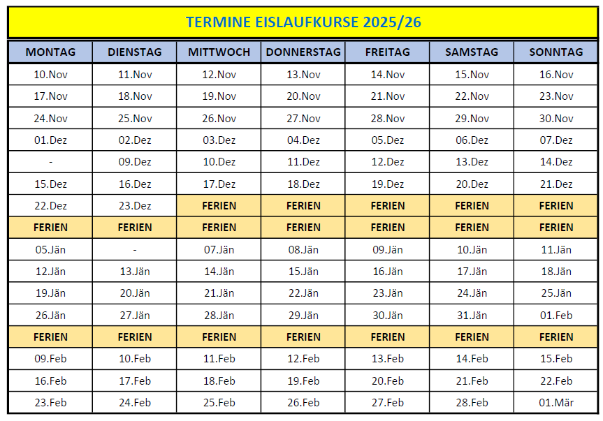 Kurstermine 2025-2026